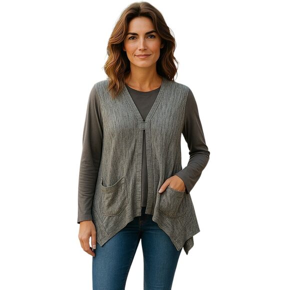 LOGO Lori Goldstein Gray Cardigan Size M - Picture 1 of 7